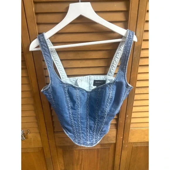 Bardot Blue Denim Corset Tank Top - Picture 3 of 6